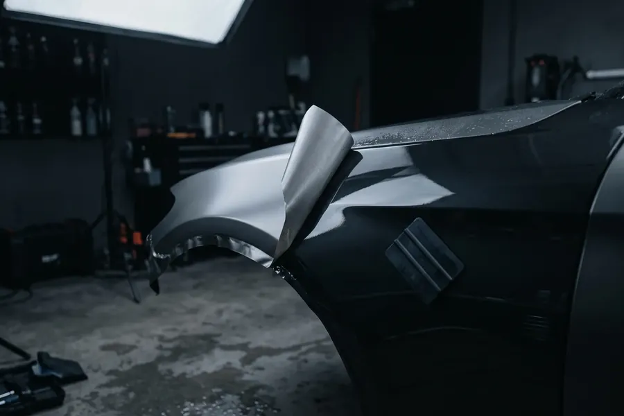 Folie wird sauber von einem Kotflügel abgezogen